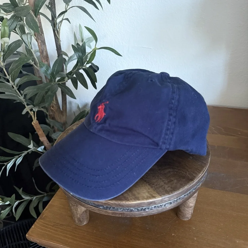 Y2K Polo Ralph Lauren Hat Navy Red Polo Chino Baseball Cap Adjustable Boys 8-20